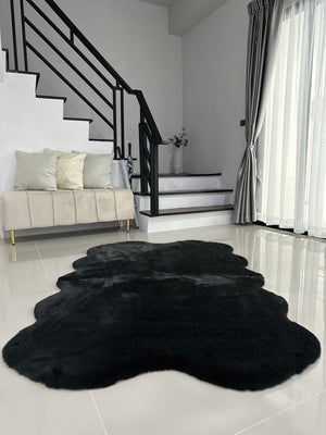 Extra Soft & Fluffy Thick 4 Quad Pelt Rabbit Fur Area Rug