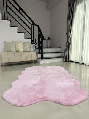 Extra Soft & Fluffy Thick 4 Quad Pelt Rabbit Fur Area Rug