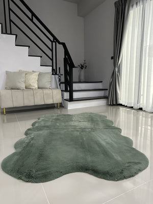 Extra Soft & Fluffy Thick 4 Quad Pelt Rabbit Fur Area Rug