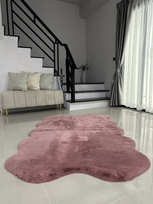 Extra Soft & Fluffy Thick 4 Quad Pelt Rabbit Fur Area Rug
