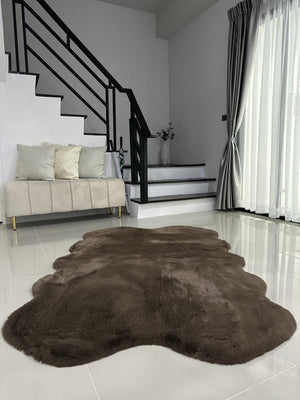 Extra Soft & Fluffy Thick 4 Quad Pelt Rabbit Fur Area Rug