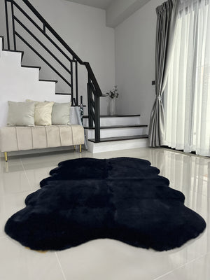 Extra Soft & Fluffy Thick 4 Quad Pelt Rabbit Fur Area Rug