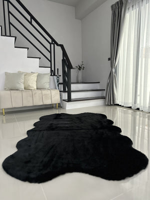 Extra Soft & Fluffy Thick 4 Quad Pelt Rabbit Fur Area Rug
