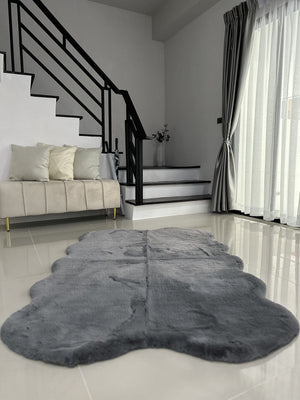 Extra Soft & Fluffy Thick 4 Quad Pelt Rabbit Fur Area Rug