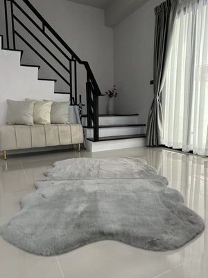 Extra Soft & Fluffy Thick 4 Quad Pelt Rabbit Fur Area Rug