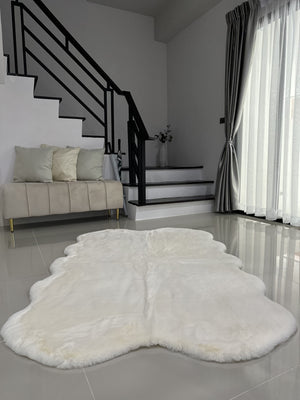 Extra Soft & Fluffy Thick 4 Quad Pelt Rabbit Fur Area Rug