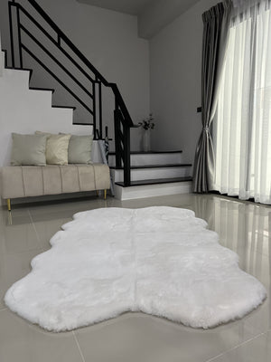 Extra Soft & Fluffy Thick 4 Quad Pelt Rabbit Fur Area Rug