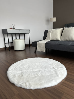 Open image in slideshow, Extra Soft &amp; Fluffy Thick Round Rabbit Fur Area Rug
