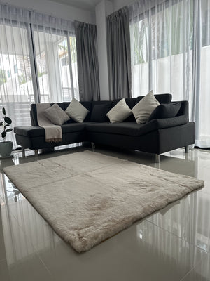 Open image in slideshow, Extra Soft &amp; Fluffy Thick Rectangular Rabbit Fur Area Rug
