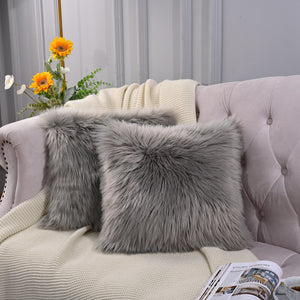 Open image in slideshow, Square Sheep Fur Pillow Covers - Extra Fluffy 2-Pack

