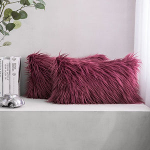 Extra Fluffy Shaggy Sheep Fur Pillow Covers, 2-Pack