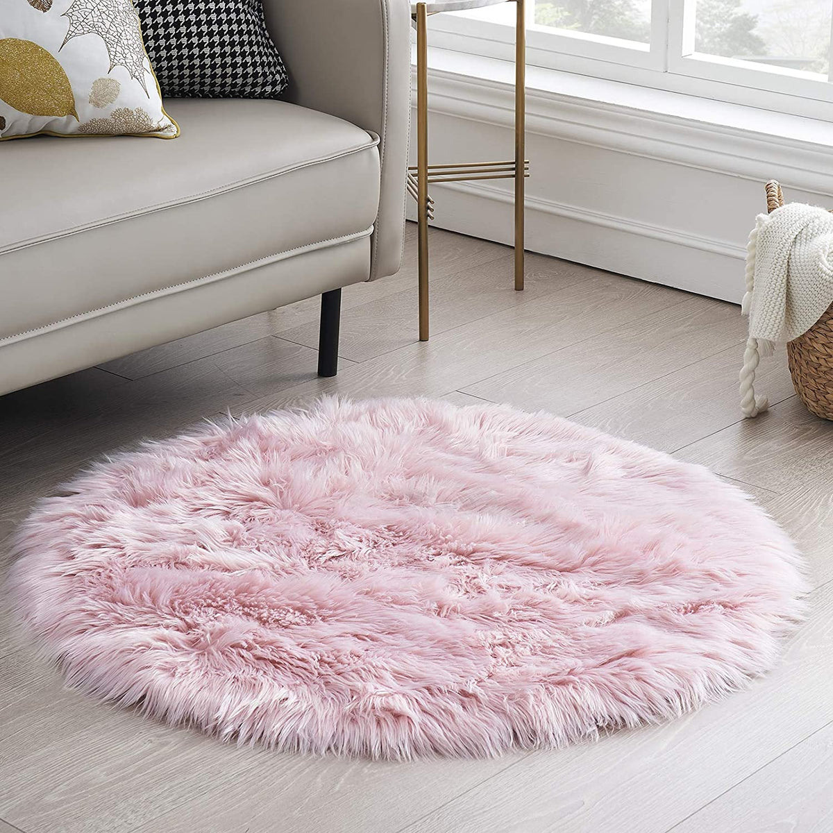 Extra Fluffy & Shaggy Round Fuzzy Sheep Fur Rug WoollyFluff