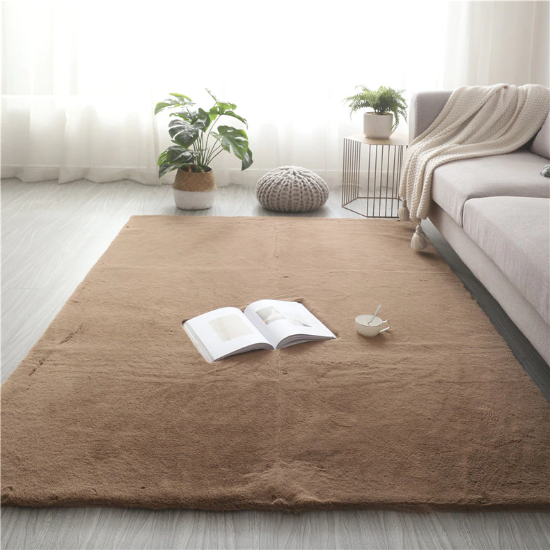 Orange Rabbit Fur Rug Rectangular Open image in slideshow, Beige rabbit fur rug adding warmth to a cozy ...