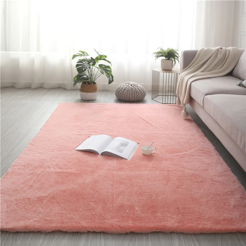 Orange Rabbit Fur Rug Rectangular Open image in slideshow, Peach Thick Rectangular Rabbit Fur Area Rug in ...